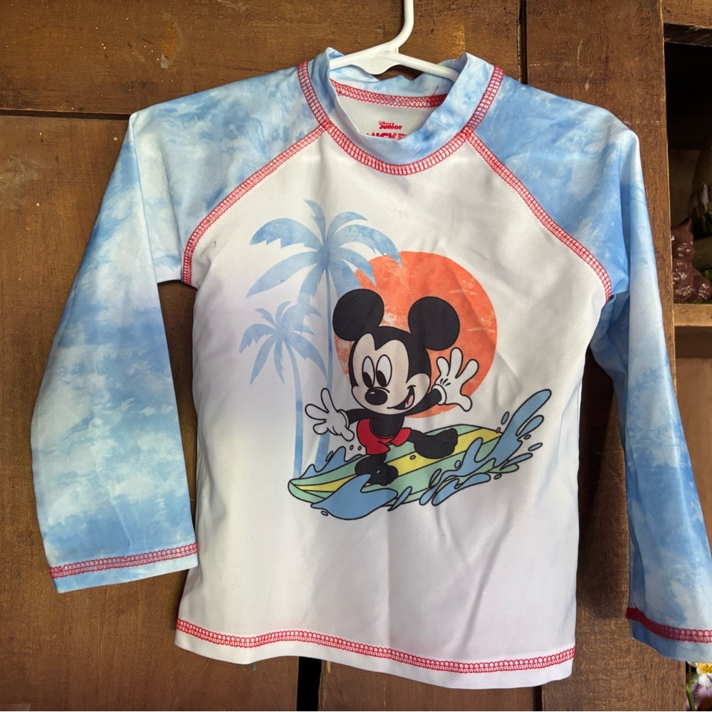 Disney Mickey Kids Long Sleeve Swim Suit Top Rashguard - Blue Red Sz 2T
